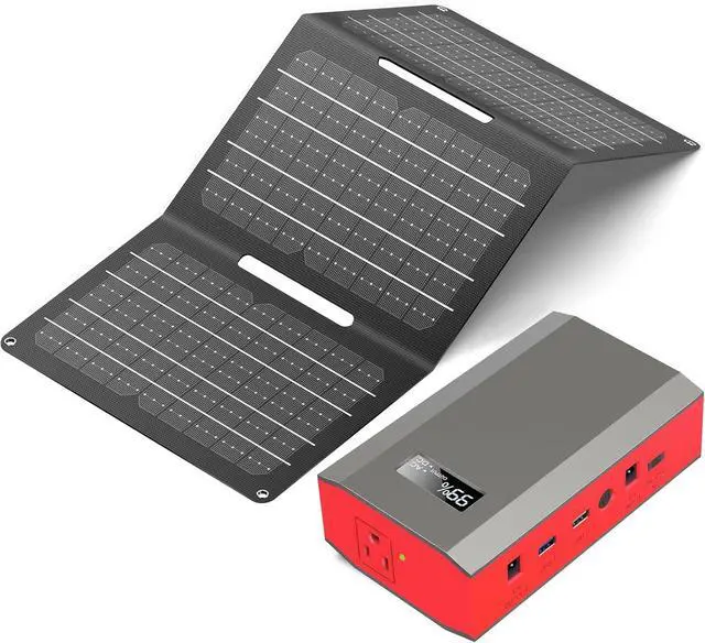 Main image of Portable Power Bank with AC Outlet 65W 110V External Battery Pack 24000mAh Portable Laptop Charger with 30W Foldable Solar Panel Charger for Outdoor Smart Device Camping RV Trip Off Grid-Red