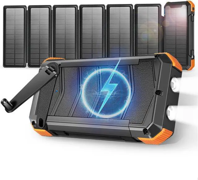 Main image of Solar Charger with 7 Panels Portable Solar Power Bank 15W Fast Charging Hand Crank Generator Built-in Lighter & Dual Flashlights