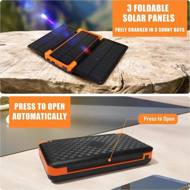 Alt view image 3 of 7 - Solar Powered Power Bank LED Display, 20000mAh Full Capacity Portable Power Bank Wireless Charger for Cell Phone and iPhone 16, Multi-Port Battery Charger, with 3 Solar Panels