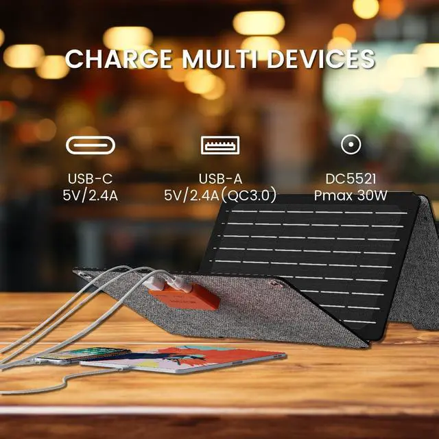 Alt view image 2 of 7 - 30 Watt Solar Panel Portable Foldable Backpacking Solar Panel Charger with USB-A USB-C & DC Output IP67 Waterproof Fast Charging for Cell Phone Power Bank iPad Camping Hiking Outdoor