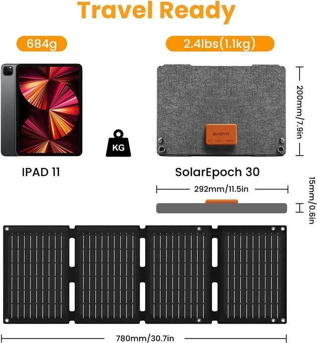 Alt view image 3 of 7 - 30 Watt Solar Panel Portable Foldable Backpacking Solar Panel Charger with USB-A USB-C & DC Output IP67 Waterproof Fast Charging for Cell Phone Power Bank iPad Camping Hiking Outdoor