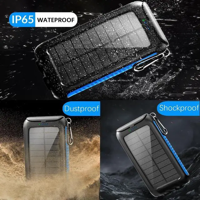 Alt view image 4 of 7 - Solar Charger 20000mAh Portable Solar Power Bank - IPX5 Waterproof with Built-in Solar Panel and LED Flashlight Solar Phone Charger