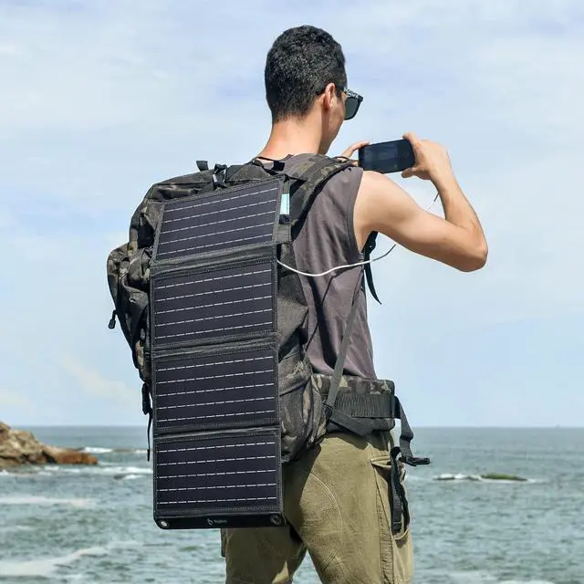 Alt view image 6 of 7 - 28W Solar Charger with 3 USB Ports(5V/4.8A Max in Total) Portable Solar Phone Charger Foldable Camping Solar Panels Compatible for iPhone 11/Xs/XS Max/XR/X/8/7 iPad Galaxy S9/S8 LG etc