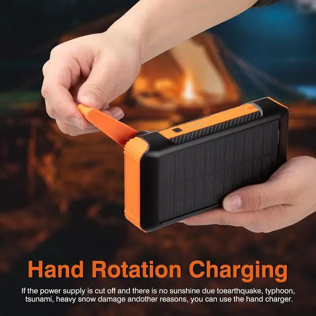 Alt view image 4 of 7 - Solar Power Bank 20000mAh Built in Hand Crank and 4 Cables,22.5W Fast Charge Power Bank Solar Portable Charger LEDs Flashlight,Fast Charging Battery Pack for Outdoor Camping Survival Gear