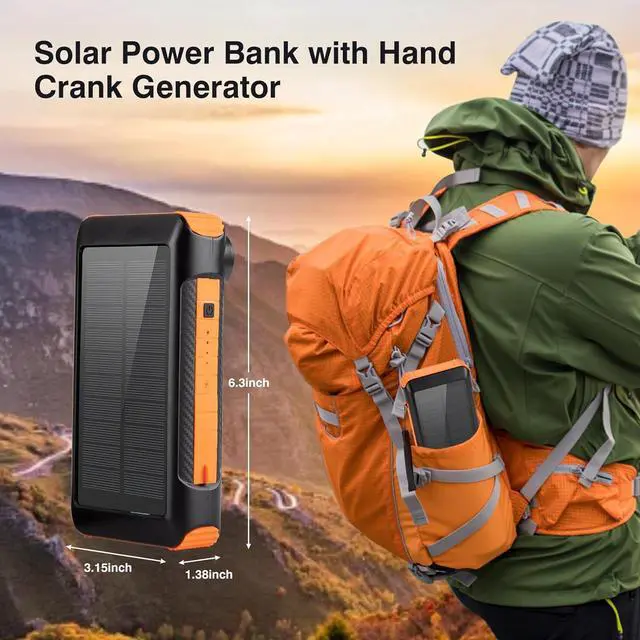 Alt view image 5 of 7 - Solar Power Bank 20000mAh Built in Hand Crank and 4 Cables,22.5W Fast Charge Power Bank Solar Portable Charger LEDs Flashlight,Fast Charging Battery Pack for Outdoor Camping Survival Gear