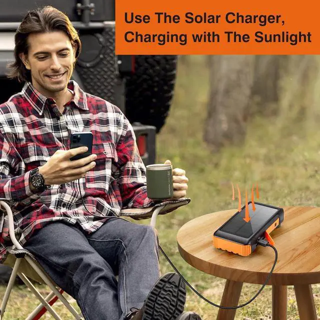 Alt view image 7 of 7 - Solar Power Bank 20000mAh Built in Hand Crank and 4 Cables,22.5W Fast Charge Power Bank Solar Portable Charger LEDs Flashlight,Fast Charging Battery Pack for Outdoor Camping Survival Gear