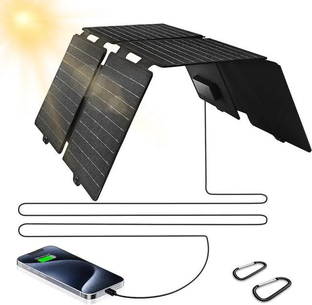 Main image of [Ultra Light] 30W Cell Phone Solar Chargers for iPhone and Android Portable Solar Panels for Camping Hiking Solar Phone Charger for iPhone iPad  Tablets Backpacking Solar Panel Foldable