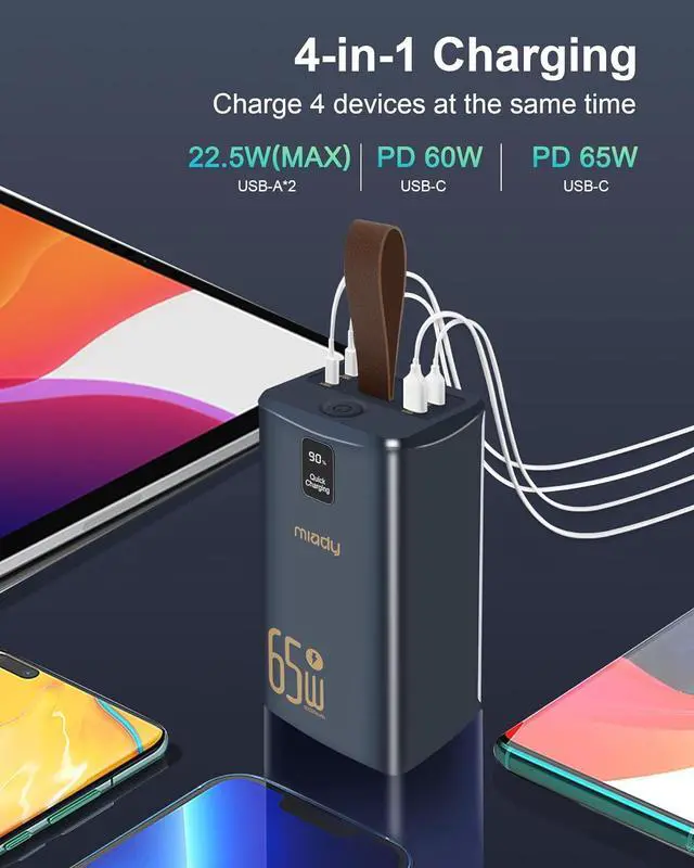Alt view image 3 of 7 - Miady 50000mAh Power Bank for Travelers Professionals, 65W Fast Charging Portable Charger for Laptop, Smartphone, and Tablet, USB-C Output, High Capacity External Battery Pack