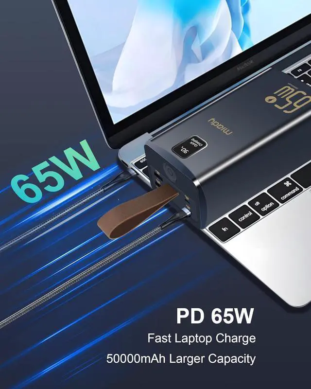 Alt view image 5 of 7 - Miady 50000mAh Power Bank for Travelers Professionals, 65W Fast Charging Portable Charger for Laptop, Smartphone, and Tablet, USB-C Output, High Capacity External Battery Pack