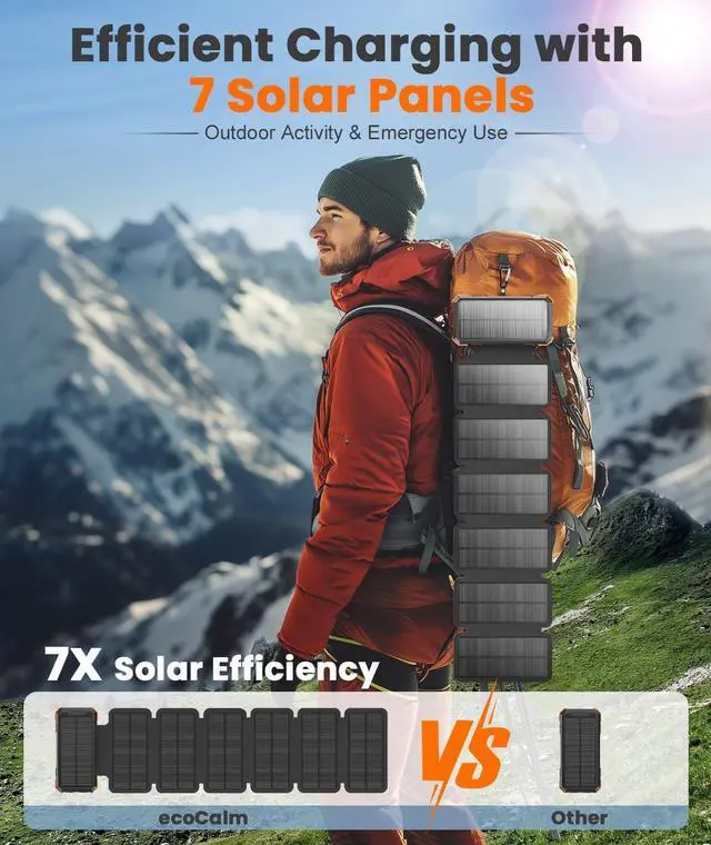 Alt view image 2 of 7 - Solar Charger with 7 Panels Portable Solar Power Bank 15W Fast Charging Hand Crank Generator Built-in Lighter & Dual Flashlights