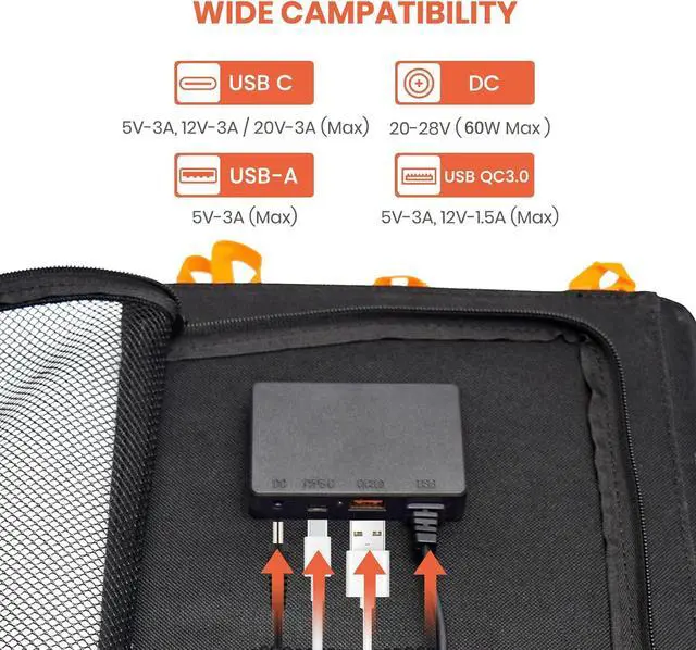 Alt view image 4 of 7 - 60W Portable Solar Panel for Power Station 24% High Efficiency Foldable Solar Charger with QC3.0 USB-A PD3.0 DC Output IP67 Waterproof Solar Panels for Camping RV Power Outage (Without Generator)