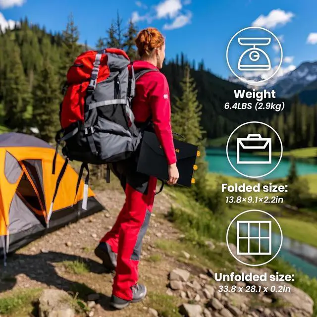 Alt view image 6 of 7 - 60W Portable Solar Panel for Power Station 24% High Efficiency Foldable Solar Charger with QC3.0 USB-A PD3.0 DC Output IP67 Waterproof Solar Panels for Camping RV Power Outage (Without Generator)