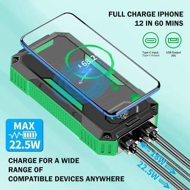 Alt view image 4 of 7 - Solar Charger Power Bank 40000mAh Portable Wireless Charger 22.5W Fast Charging&15W Wireless Charging External Battery Pack with USB C for Cell Phones Solar Panel Charger and Dual Flashlight