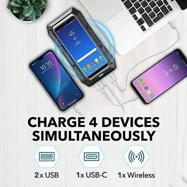 Alt view image 4 of 7 - Solar Power Bank - 2000mAh Wireless Portable Charger for iPhone Android | Fast Charging Powerbank | Built-in Qi Panel USB C Outlets LED Light | Waterproof External Battery Pack for Camping