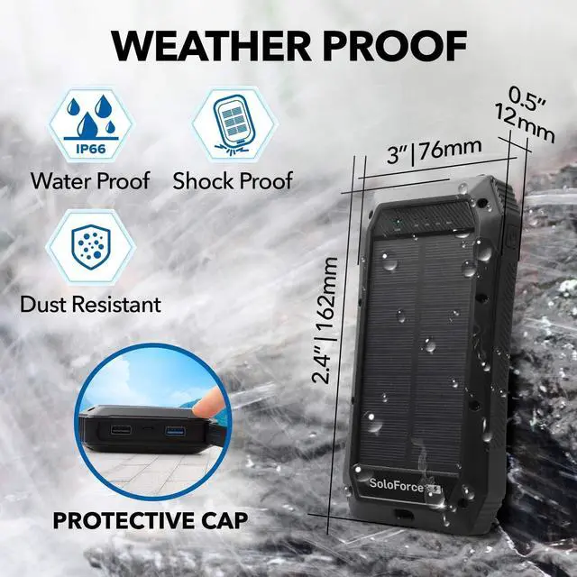 Alt view image 2 of 6 - Solar Power Bank - 2000mAh Wireless Portable Charger for iPhone Android | Fast Charging Powerbank | Built-in Qi Panel, USB C Outlets, LED Light | Waterproof External Battery Pack for Camping
