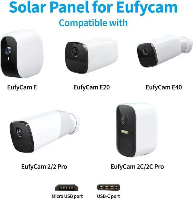 Alt view image 2 of 6 - Solar Panel Charger Compatible with Eufycam 2C/2C Pro/E40/E20/2/2 Pro/E 5V 5W Continuously Charging 9.8ft Cable Weatherproof (1Pack)