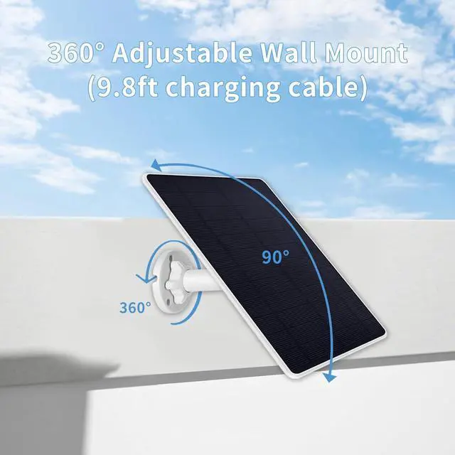 Alt view image 4 of 6 - Solar Panel Charger Compatible with Eufycam 2C/2C Pro/E40/E20/2/2 Pro/E 5V 5W Continuously Charging 9.8ft Cable Weatherproof (1Pack)