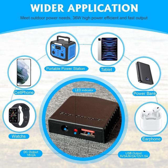 Alt view image 3 of 6 - 36W Portable Solar Panel with USB-A QC3.0 18W Charging for Phone Ipad Power Bank Camping IPX4 Waterproof Foldable Solar Panel Solar Charger DC Output for 12v Battery Small Power Station