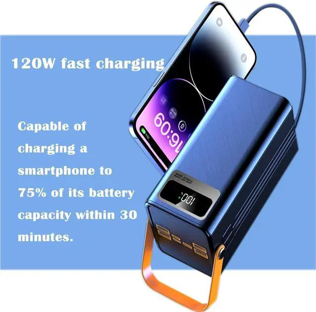 Alt view image 5 of 7 - 100000mAh Power Bank 150W Fast Charging Portable Charger with LED Light with Built-in Cables 4 Outputs & 3 Inputs Rechargeable Portable Power Supply for Cell Phones Wireless Headphones