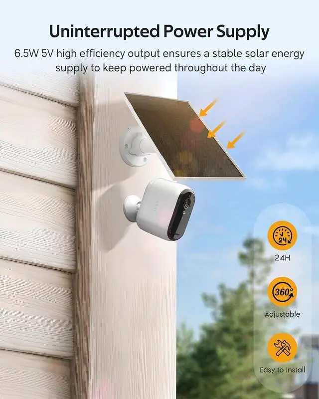 Alt view image 4 of 7 - 2 Pack Ring Solar Panels Charger 6.5W Solar Panels Supply for Security Camera Waterproof Solar Panel Charger with Type-C Micro USB and DC Port 360°Adjustable Mounting