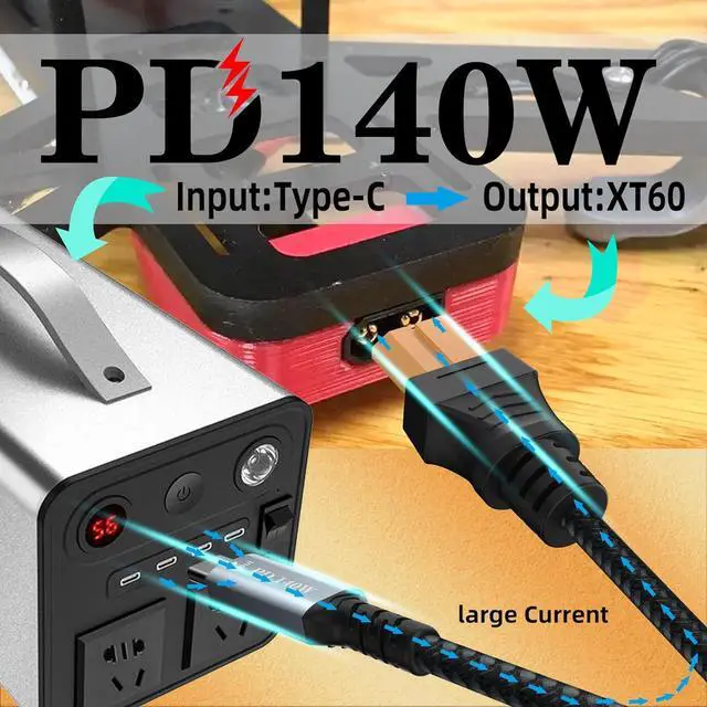Alt view image 4 of 6 - 140W USB C to XT60 Charging Cable 1.65FT Type C to XT60 Female Adapter PD 140W max Charging Cable for Drone Solar Battery etc for Tool-kitrc M7 M6 M6D M8S Charger(0.5M/1.65F)