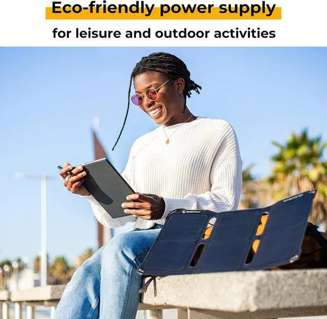 Alt view image 2 of 7 - Sunnybag SUNBOOSTER 21 Portable Solar Charger with 21 Watt Foldable Efficient Waterproof 2 USB Outputs Mobile Phone Tablet Power Bank On The Go Charging for Outdoors Hiking Camping Travel