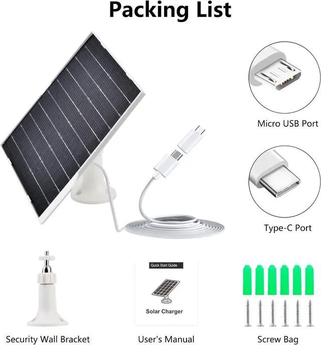 Alt view image 2 of 7 - Solar Panel for Security Camera 5V9W IP65 Waterproof Camera SolarPanel with 360°Adjustable Mounting USB Solar Panel for Security Camera with USB-C Port & MicroUSB Long Charging Cable(2 Pack)