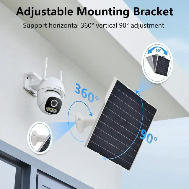 Alt view image 4 of 7 - Solar Panel for Security Camera 5V9W IP65 Waterproof Camera SolarPanel with 360°Adjustable Mounting USB Solar Panel for Security Camera with USB-C Port & MicroUSB Long Charging Cable(2 Pack)