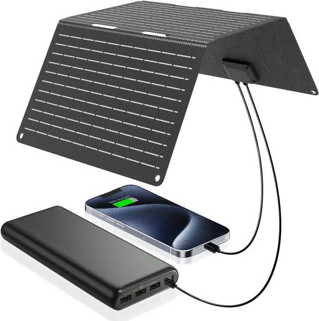 Main image of Ecosonique 30W Portable Solar Charger Foldable Solar Panels with USB C USB A Fast Charging Waterproof for Camping Backpacking Compatible with Cell Phone, iPhone, iPad, Samsung Galaxy, LG, Power Banks