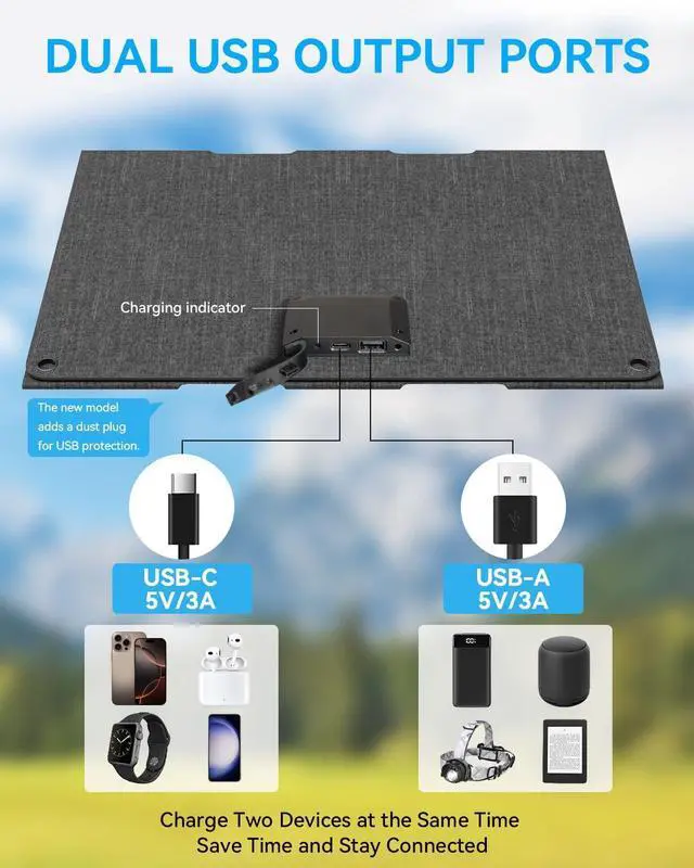 Alt view image 2 of 7 - Ecosonique 30W Portable Solar Charger Foldable Solar Panels with USB C USB A Fast Charging Waterproof for Camping Backpacking Compatible with Cell Phone, iPhone, iPad, Samsung Galaxy, LG, Power Banks