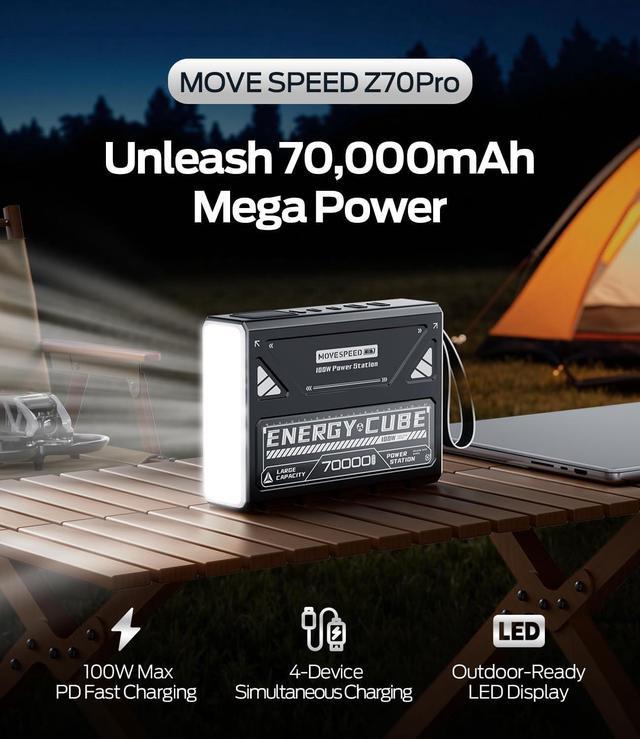 Alt view image 2 of 7 - Power Bank 70 000mAh 100W High Capacity Laptop Portable Charger Fast Charging USB C Battery Pack with Flash Light Outdoor External Battery Bank for iPhone iPad Camping Travel