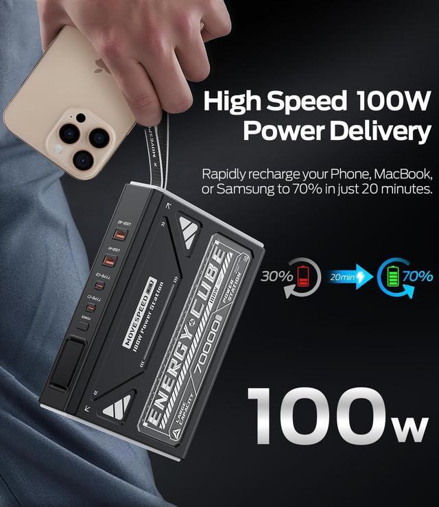 Alt view image 5 of 7 - Power Bank 70 000mAh 100W High Capacity Laptop Portable Charger Fast Charging USB C Battery Pack with Flash Light Outdoor External Battery Bank for iPhone iPad Camping Travel