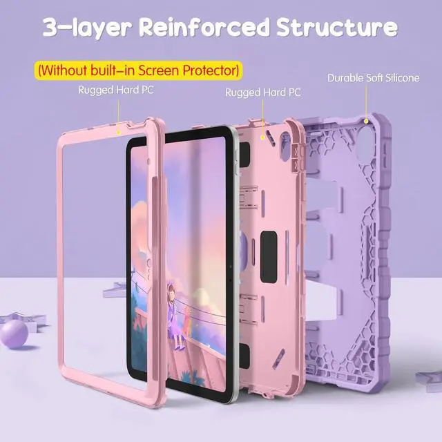 Alt view image 3 of 7 - Fintie Kids Friendly Case for iPad (A16) 11th Generation 11 Inch (2025) iPad 10th Generation 10.9 Inch (2022) Fully-Body Rugged Heavy Duty Shockproof Protective Case with Kickstand Purple