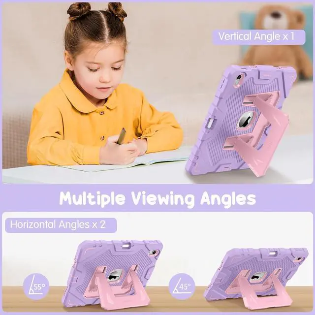 Alt view image 4 of 7 - Fintie Kids Friendly Case for iPad (A16) 11th Generation 11 Inch (2025) iPad 10th Generation 10.9 Inch (2022) Fully-Body Rugged Heavy Duty Shockproof Protective Case with Kickstand Purple