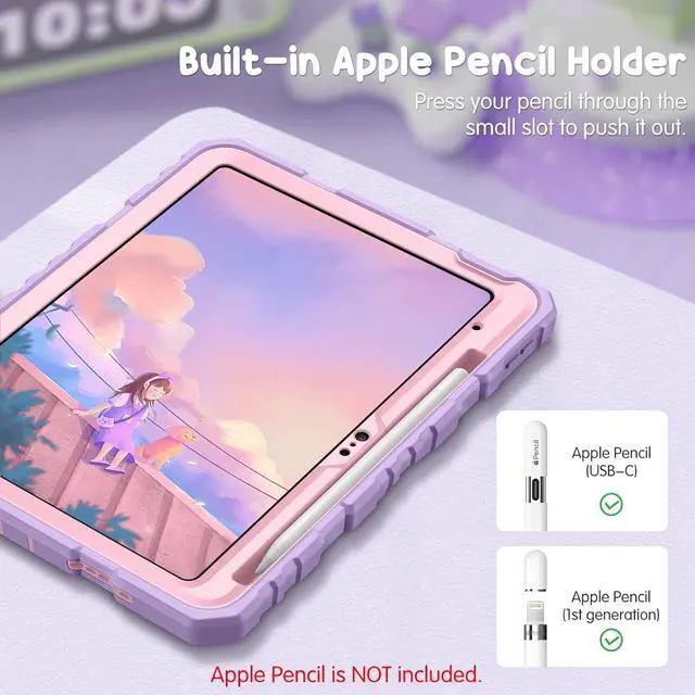 Alt view image 6 of 7 - Fintie Kids Friendly Case for iPad (A16) 11th Generation 11 Inch (2025) iPad 10th Generation 10.9 Inch (2022) Fully-Body Rugged Heavy Duty Shockproof Protective Case with Kickstand Purple