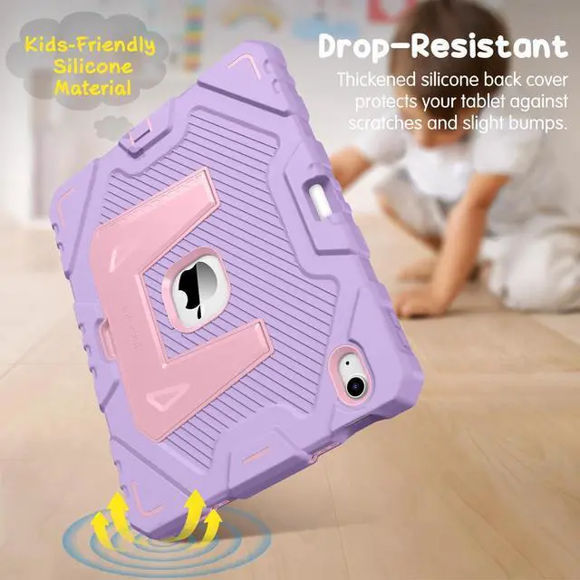 Alt view image 7 of 7 - Fintie Kids Friendly Case for iPad (A16) 11th Generation 11 Inch (2025) iPad 10th Generation 10.9 Inch (2022) Fully-Body Rugged Heavy Duty Shockproof Protective Case with Kickstand Purple