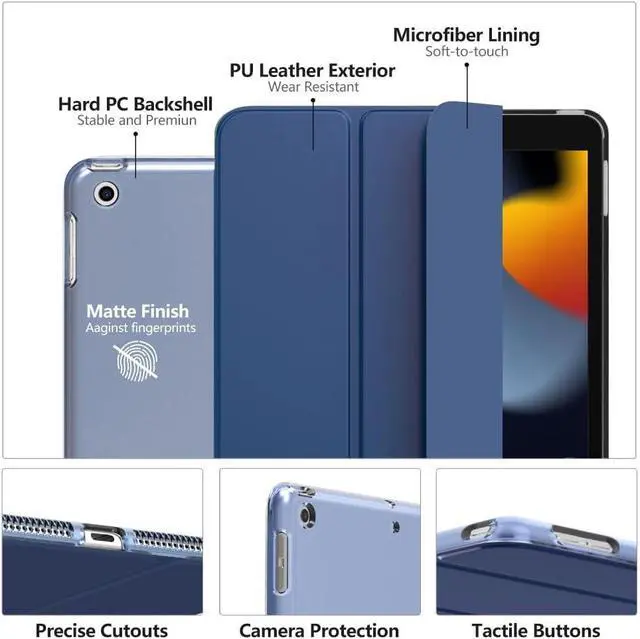 Alt view image 4 of 7 - Case for iPad 10.2 iPad 9th Generation 2021/ iPad 8th Generation 2020/ iPad 7th Generation 2019 Slim Stand Hard Back Shell Smart Cover Case for iPad 10.2 inch Auto Wake/Sleep Navy Blue