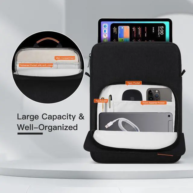 Alt view image 2 of 7 - 9-11 Inch Tablet Sleeve iPad Carrying Bag for 11 inch iPad Pro M4 /11 inch iPad Air M3 M2  Galaxy Tab S9+ Plus/S9 FE+ 12.4 Fire Max 11/ HD 10 iPad 11th Case with Strap Black