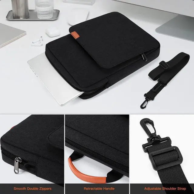 Alt view image 3 of 7 - 9-11 Inch Tablet Sleeve iPad Carrying Bag for 11 inch iPad Pro M4 /11 inch iPad Air M3 M2  Galaxy Tab S9+ Plus/S9 FE+ 12.4 Fire Max 11/ HD 10 iPad 11th Case with Strap Black