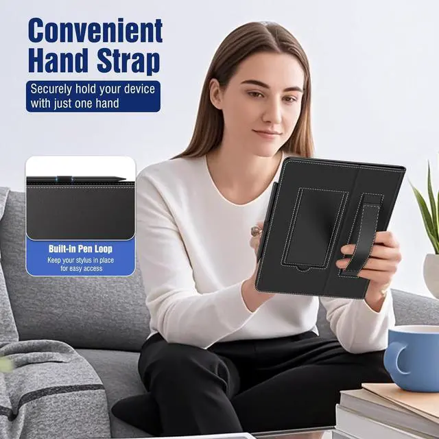 Alt view image 3 of 7 - Universal Case for 10.1 Inch Android Tablet with Pen Loop Lightweight Folding Stand Cover with Hand Strap for All 9-11 Touchscreen Tablet Black