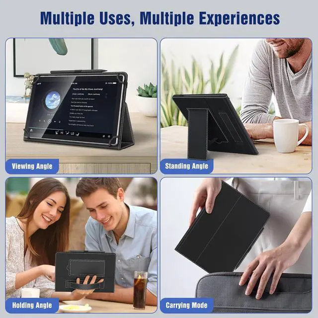 Alt view image 7 of 7 - Universal Case for 10.1 Inch Android Tablet with Pen Loop Lightweight Folding Stand Cover with Hand Strap for All 9-11 Touchscreen Tablet Black