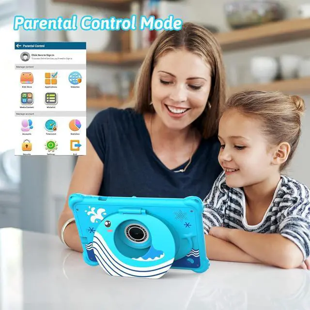 Alt view image 2 of 6 - 7-inch Kids Tablet for Toddlers Android 12 4GB RAM 32GB ROM WiFi Bluetooth Safe Eye Protection IPS Screen Parental Controls Dual Camera Transparent Case for Education & Gaming