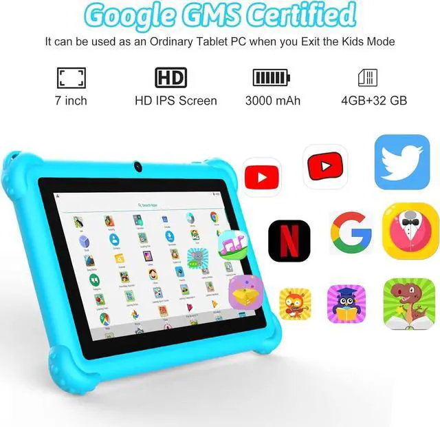 Alt view image 4 of 6 - 7-inch Kids Tablet for Toddlers Android 12 4GB RAM 32GB ROM WiFi Bluetooth Safe Eye Protection IPS Screen Parental Controls Dual Camera Transparent Case for Education & Gaming