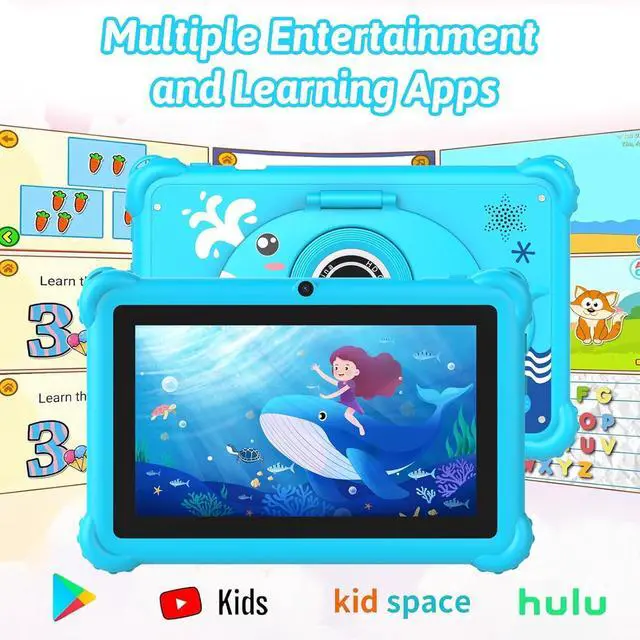 Alt view image 5 of 6 - 7-inch Kids Tablet for Toddlers Android 12 4GB RAM 32GB ROM WiFi Bluetooth Safe Eye Protection IPS Screen Parental Controls Dual Camera Transparent Case for Education & Gaming