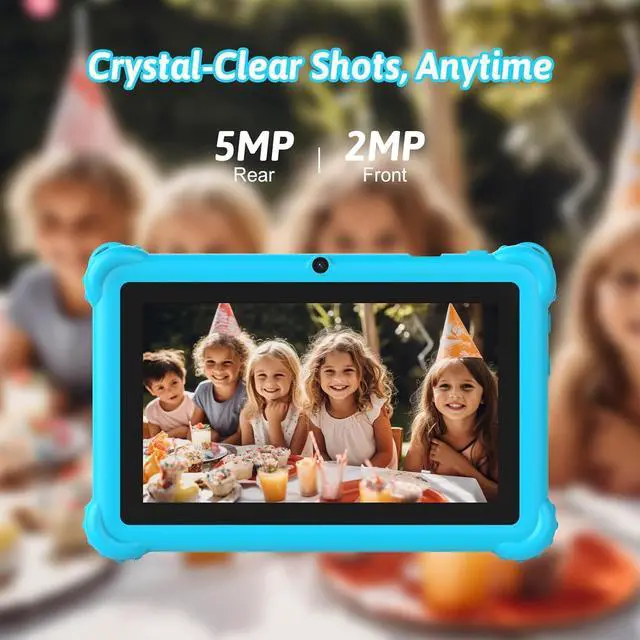 Alt view image 6 of 6 - 7-inch Kids Tablet for Toddlers Android 12 4GB RAM 32GB ROM WiFi Bluetooth Safe Eye Protection IPS Screen Parental Controls Dual Camera Transparent Case for Education & Gaming