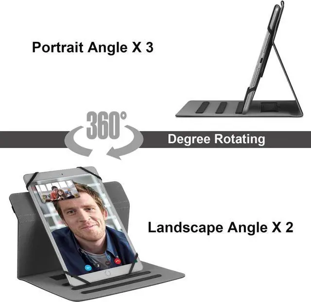 Alt view image 3 of 6 - Universal 9 10 10.1 inch Android Tablet Case Slim 360 Degree Rotatable Back Cover Folio Case for Universal 9-11 inch Tablet with Multi-Angle Viewing Stand Black