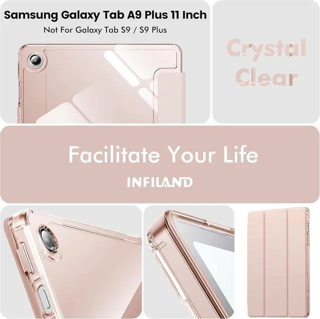 Alt view image 6 of 7 - Case for Galaxy Tab A9 Plus 5G Slim Stand Crystal Clear Protective Smart Cover for  Galaxy Tablet A9+/A9 Plus 11 Inch 2023 Model (SM-X210/X216/X218)[Auto Wake/Sleep] (Rose Gold)