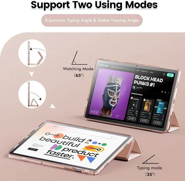 Alt view image 7 of 7 - Case for Galaxy Tab A9 Plus 5G Slim Stand Crystal Clear Protective Smart Cover for  Galaxy Tablet A9+/A9 Plus 11 Inch 2023 Model (SM-X210/X216/X218)[Auto Wake/Sleep] (Rose Gold)