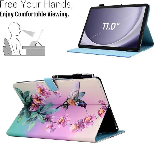 Alt view image 5 of 7 - for Galaxy Tab A9 Plus Case 11 Inch 2024 2023 (SM-X210/X216/X218)  Galaxy A9 Plus Tablet Case PU Leather Stand Cover for Galaxy Tab A9+/A9 Plus Auto Wake/Sleep - Hummingbird