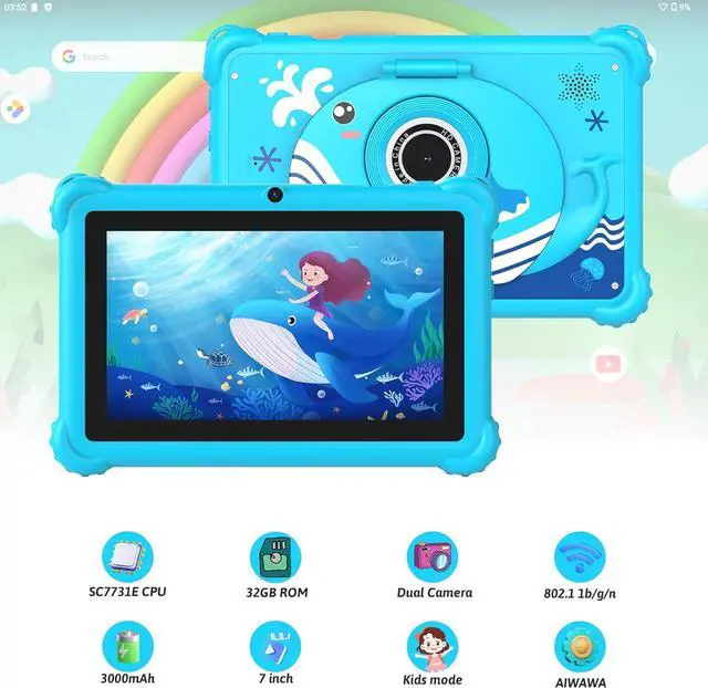 Alt view image 3 of 6 - 7-inch Kids Tablet for Toddlers Android 12 4GB RAM 32GB ROM WiFi Bluetooth Safe Eye Protection IPS Screen Parental Controls Dual Camera Transparent Case for Education & Gaming